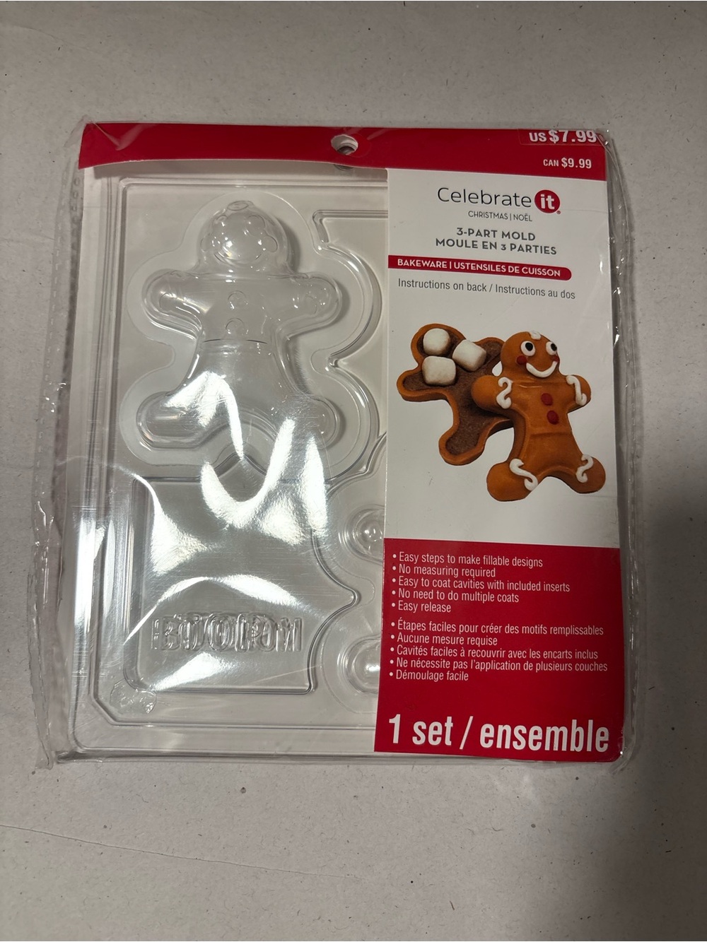 Celebrate It Clear Gingerbread Man Fillable 3-Part Mold NWT